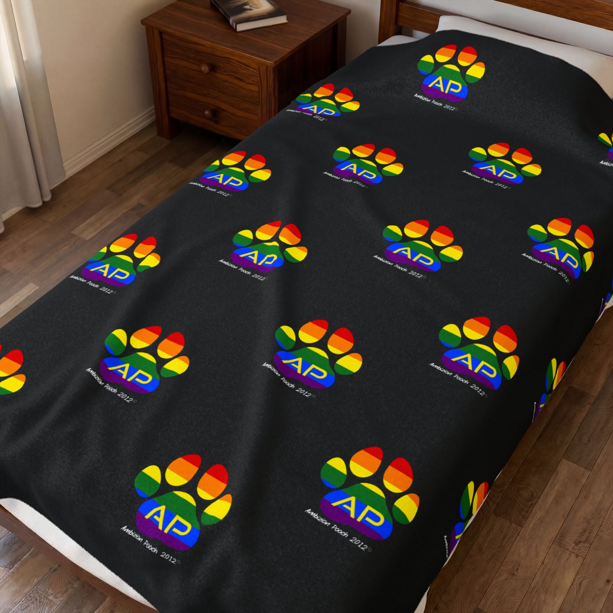 Ambizion Pooch Rainbow Paw Monogram Velveteen Plush Doggy Blanket (LGBTQ)