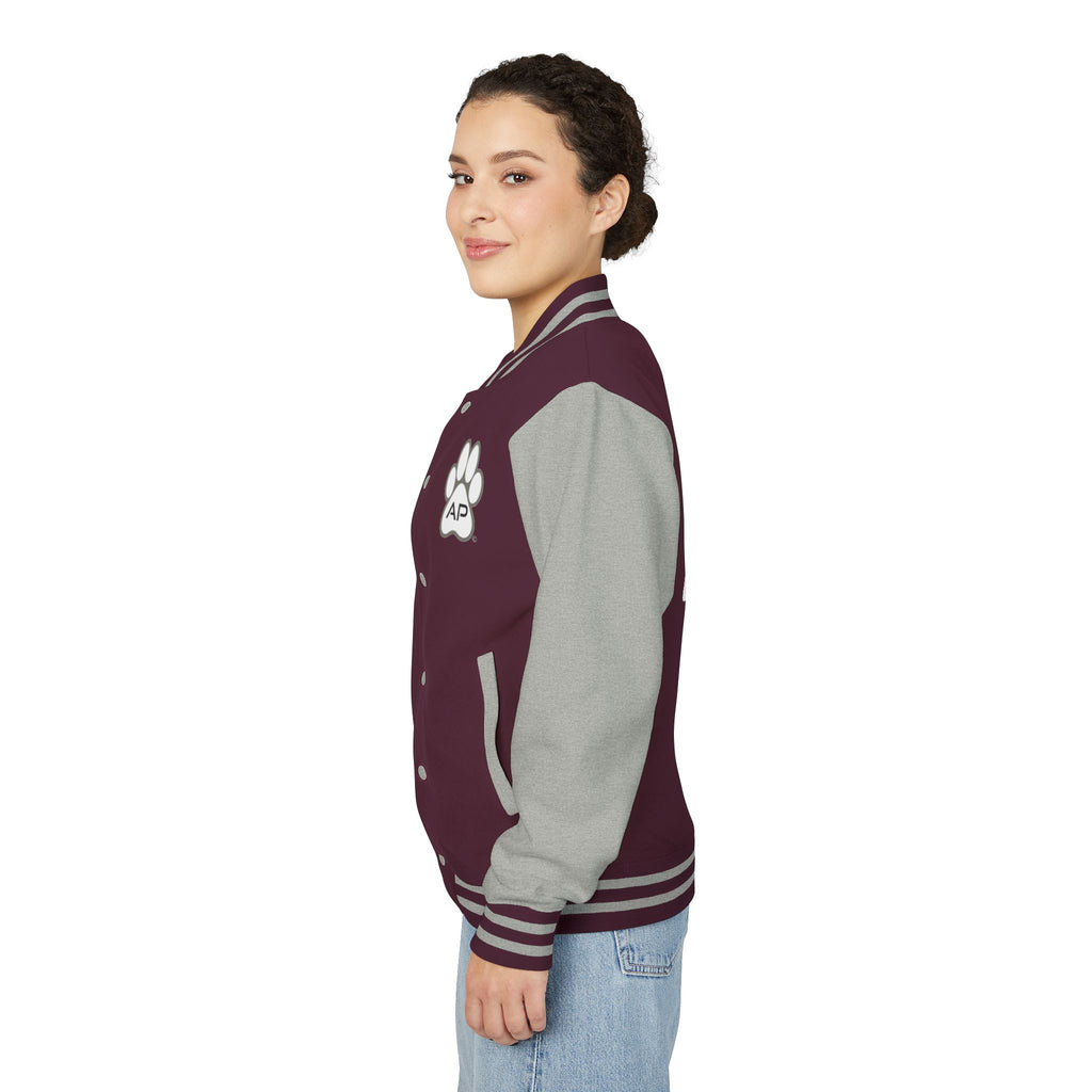 Dog Mom Paw Print Embroidered Varsity Jacket