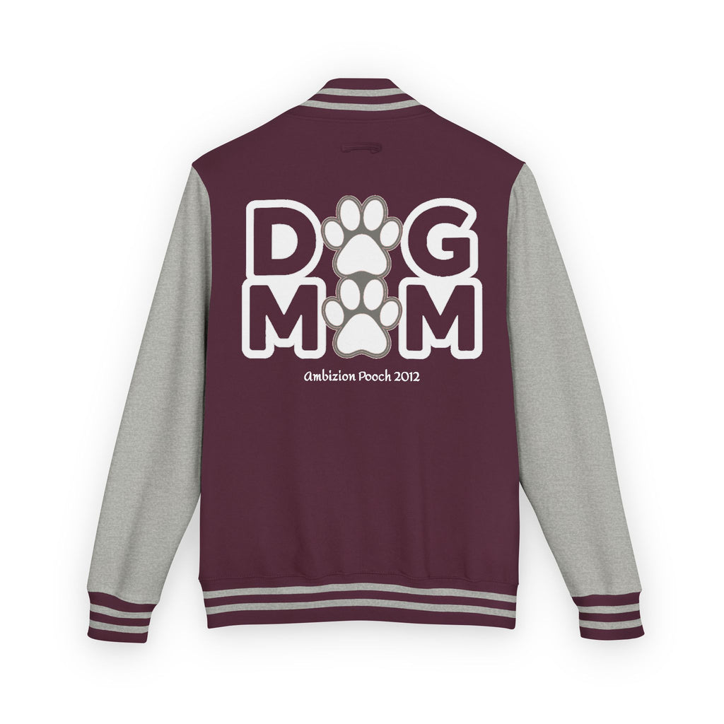 Dog Mom Paw Print Embroidered Varsity Jacket