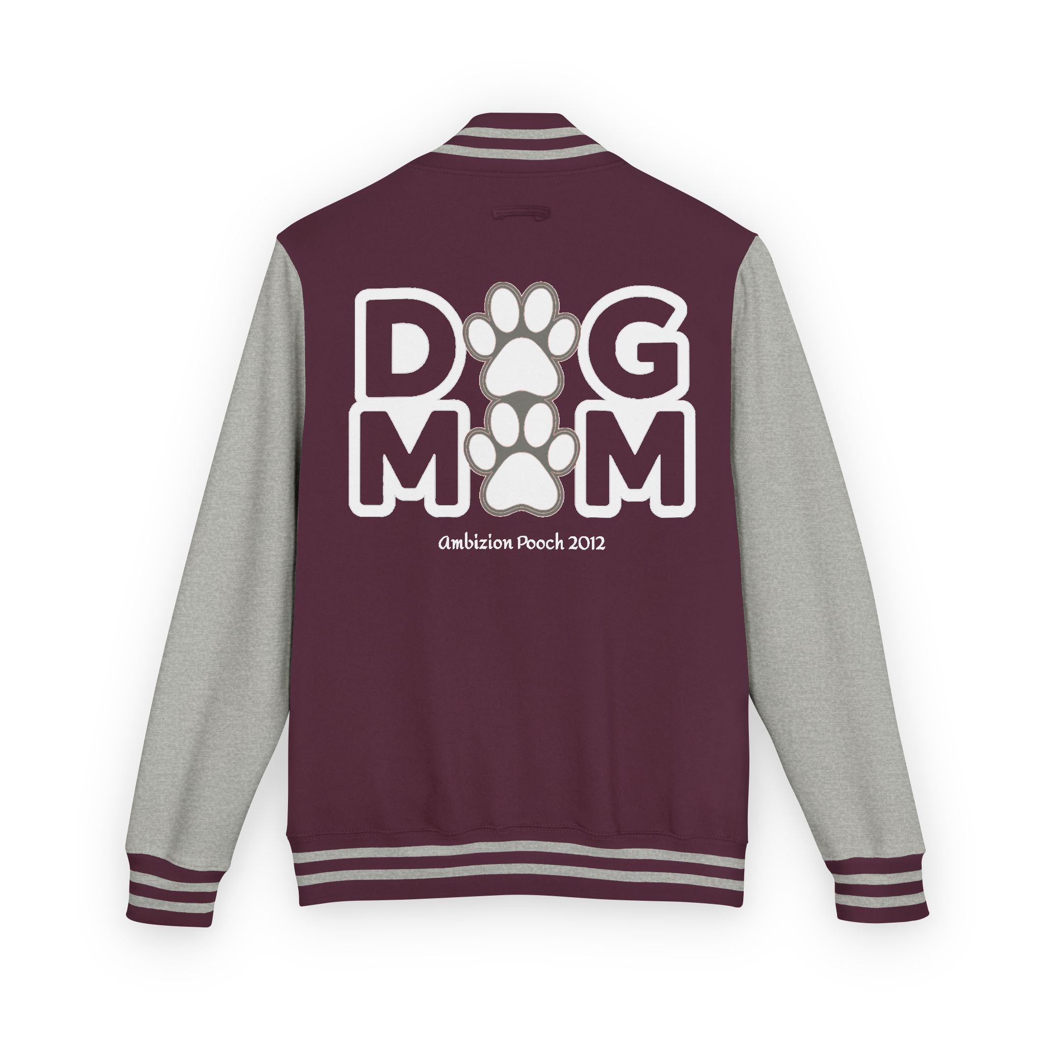 Dog Mom Paw Print Embroidered Varsity Jacket