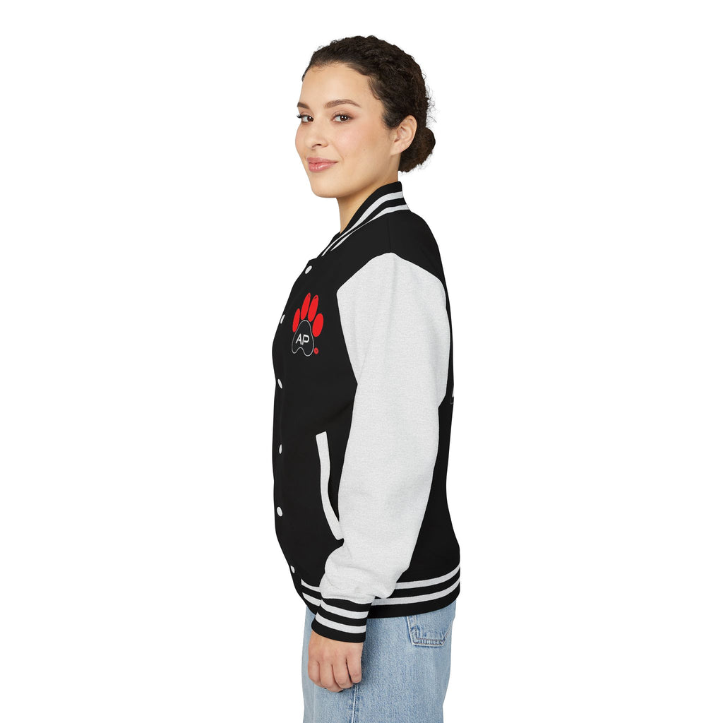 Dog Mom Paw Print Embroidered Varsity Jacket