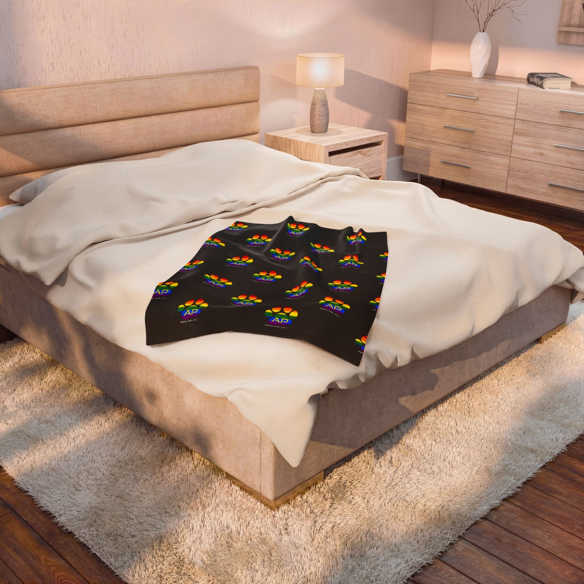 Ambizion Pooch Rainbow Paw Monogram Velveteen Plush Doggy Blanket (LGBTQ)