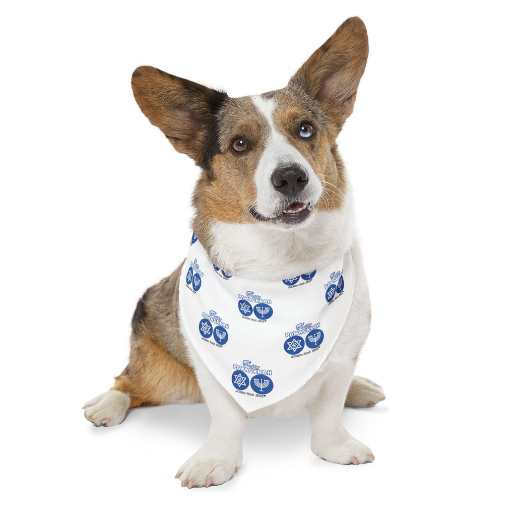 Happy Pawnukkah Doggie Bandana Collar - White