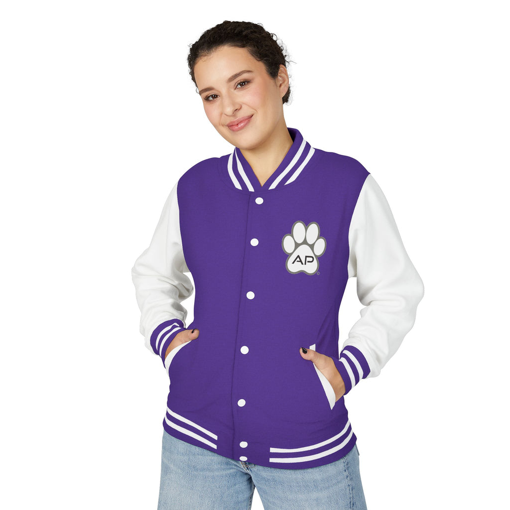 Dog Mom Paw Print Embroidered Varsity Jacket
