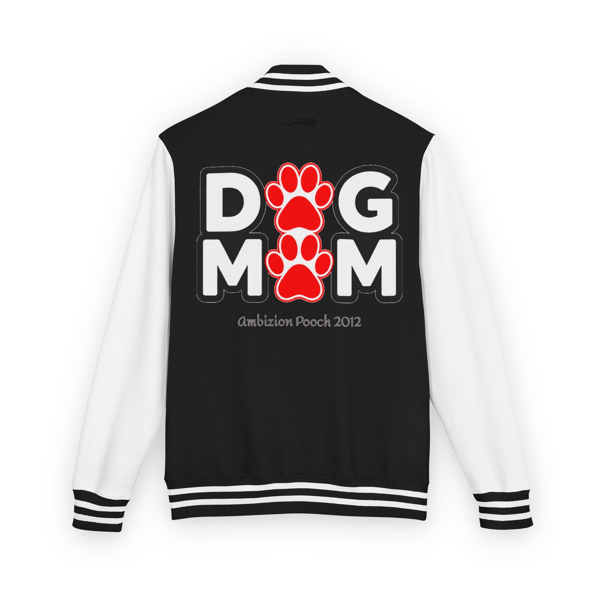 Dog Mom Paw Print Embroidered Varsity Jacket