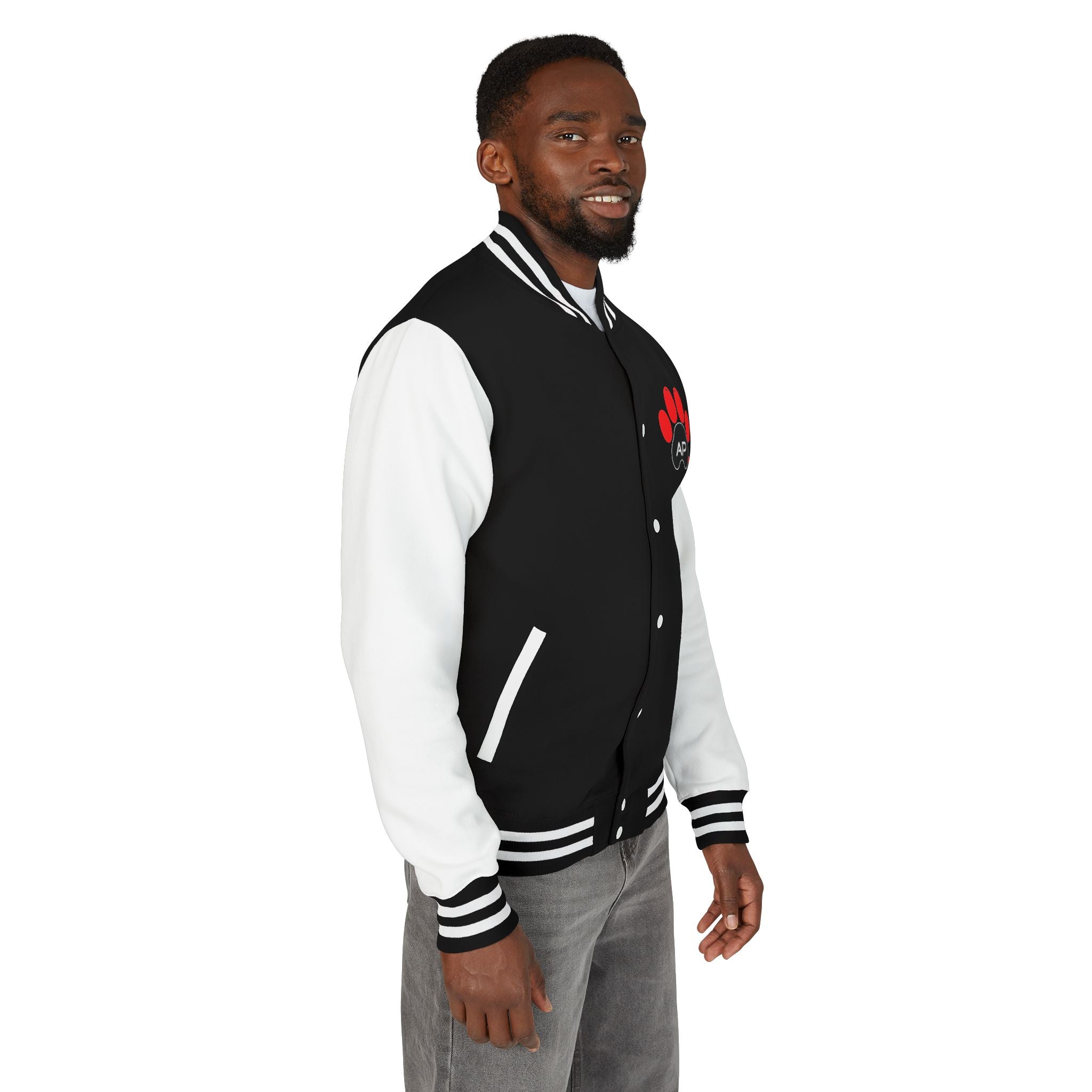 Dog Dad Paw Print Embroidered Varsity Jacket