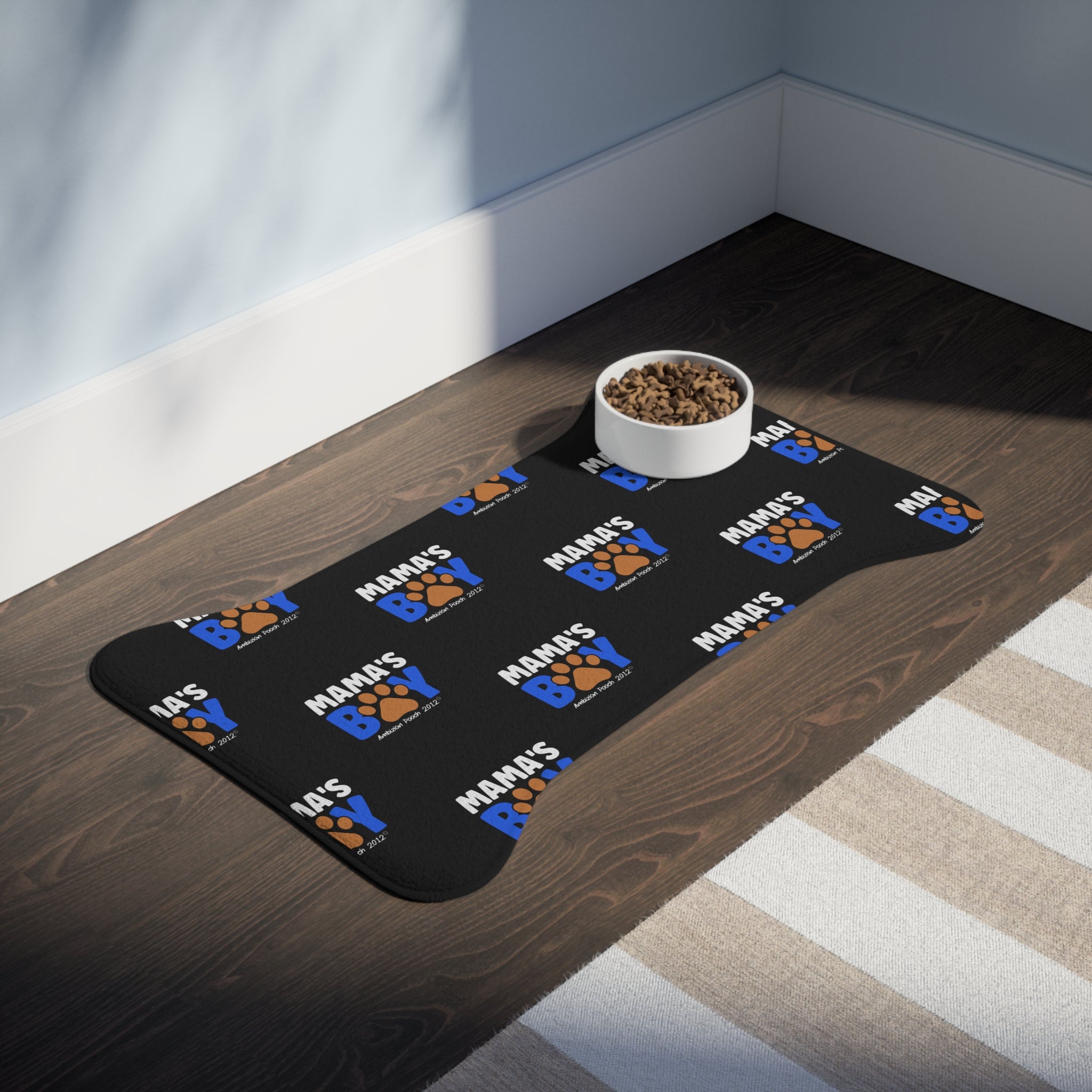 Mama's Boy Monogram Pet Feeding Mat Black