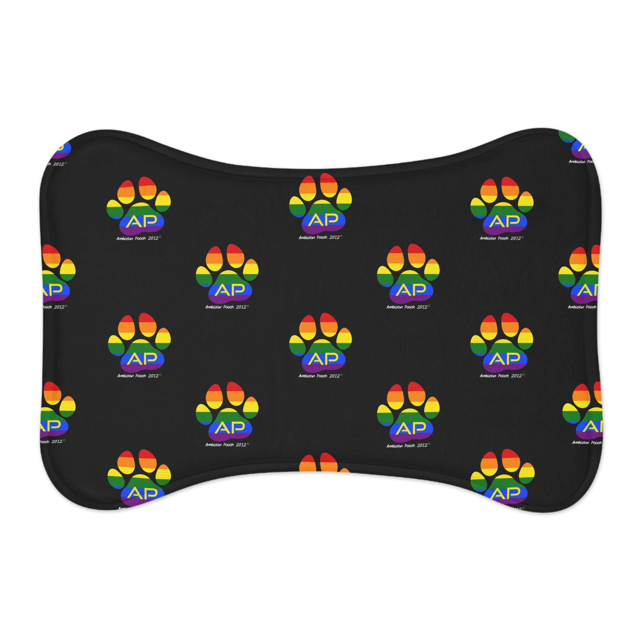 Ambizion Pooch Rainbow Paw Monogram Pet Feeding Mat Black (LGBTQ)