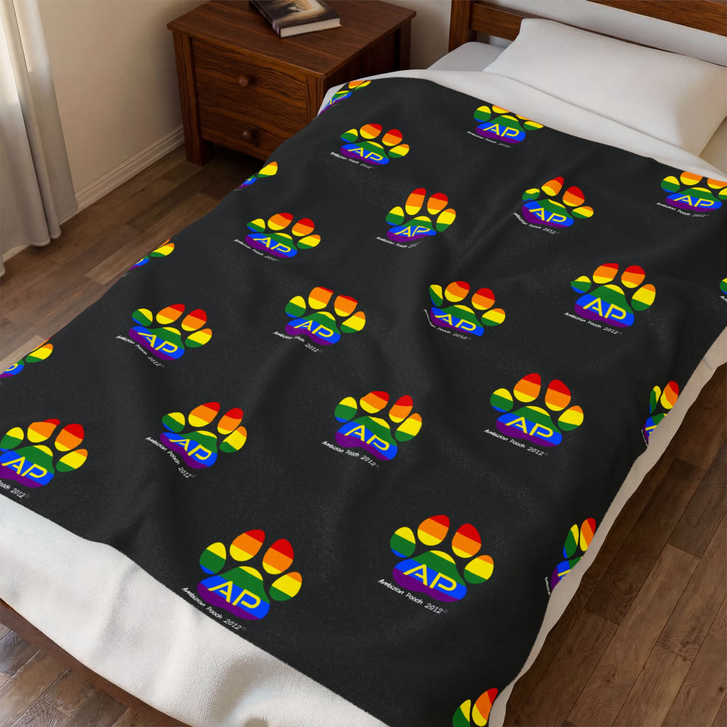 Ambizion Pooch Rainbow Paw Monogram Velveteen Plush Doggy Blanket (LGBTQ)