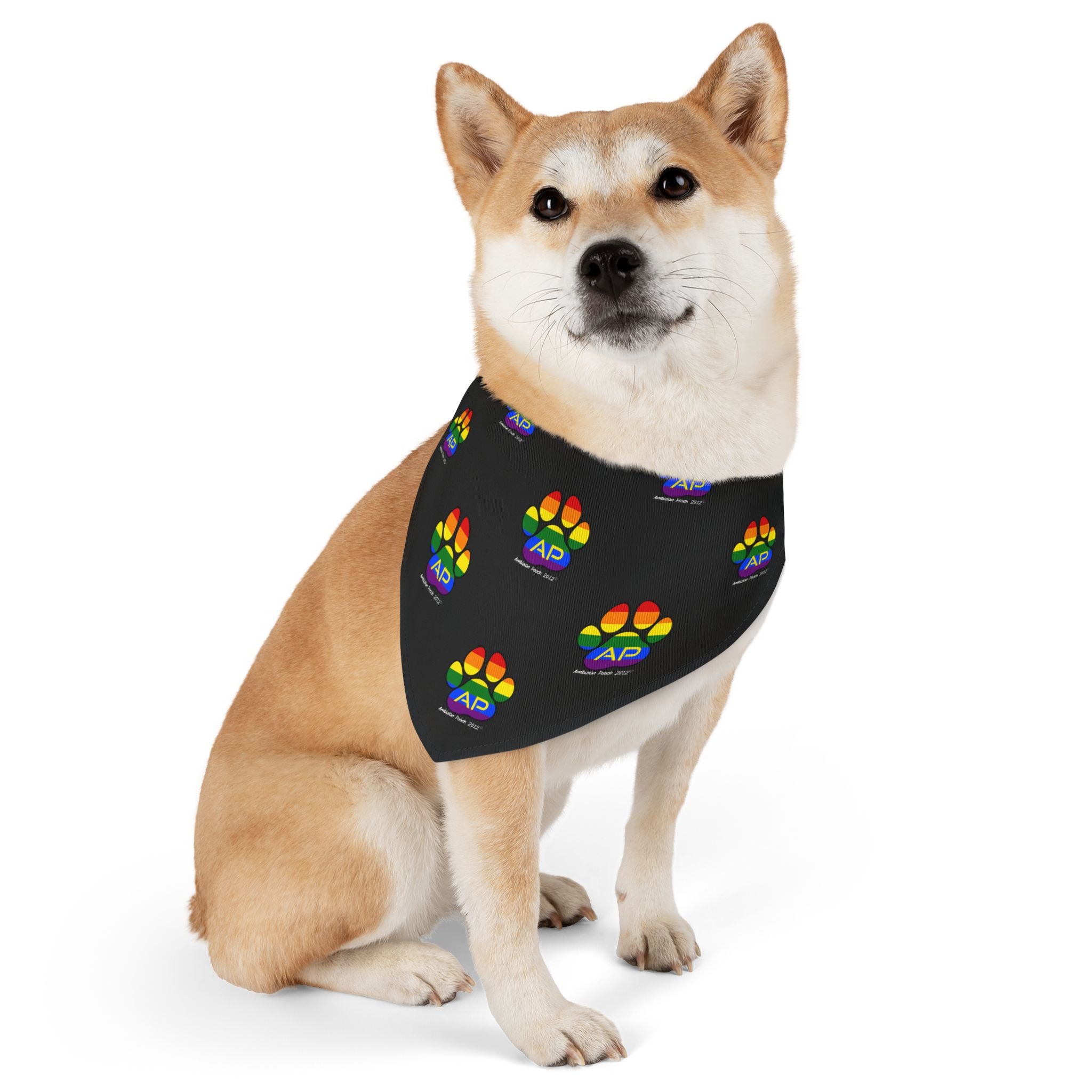 Ambizion Pooch Rainbow Paw Monogram Pet Bandana Collar White (LGBTQ)