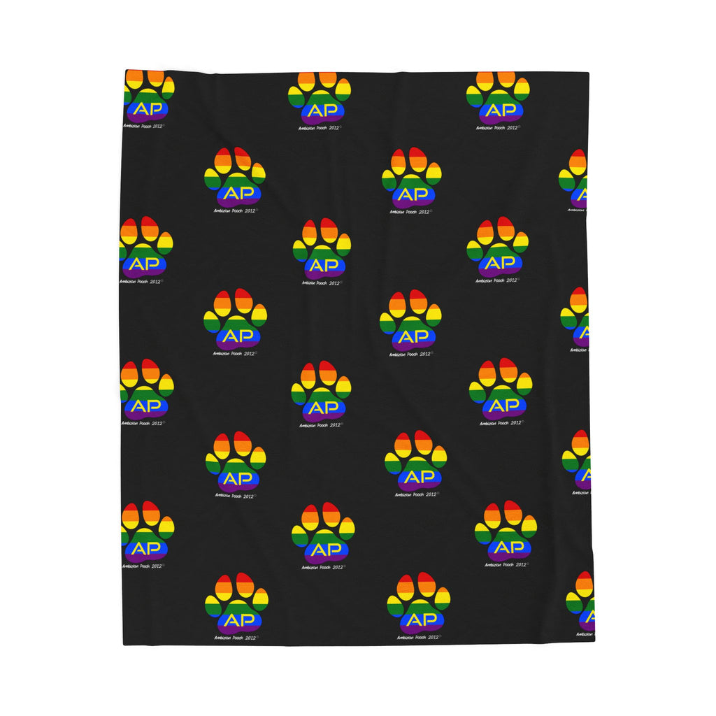 Ambizion Pooch Rainbow Paw Monogram Velveteen Plush Doggy Blanket (LGBTQ)