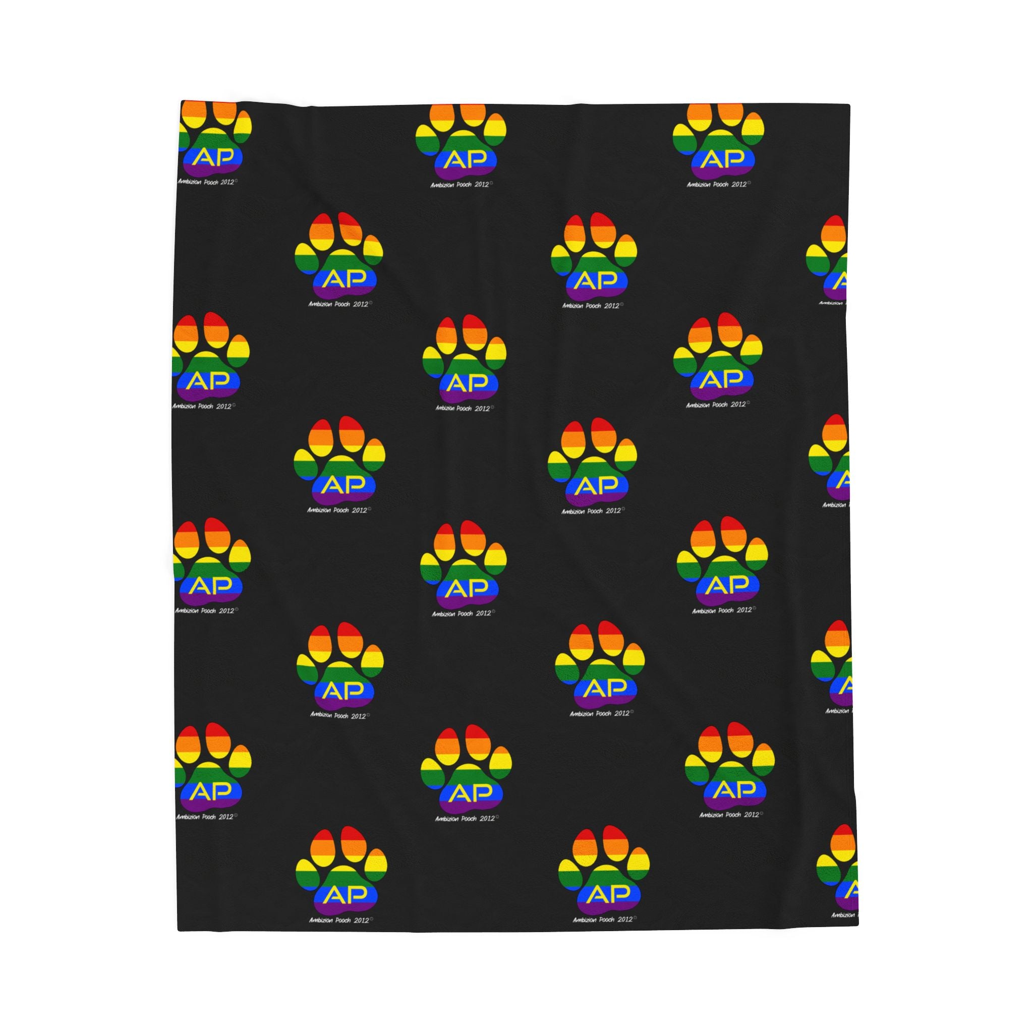 Ambizion Pooch Rainbow Paw Monogram Velveteen Plush Doggy Blanket (LGBTQ)