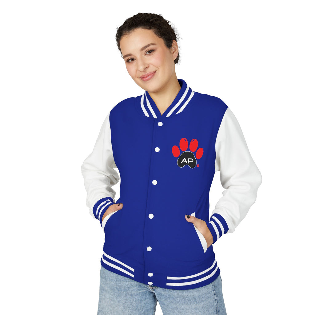 Dog Mom Paw Print Embroidered Varsity Jacket