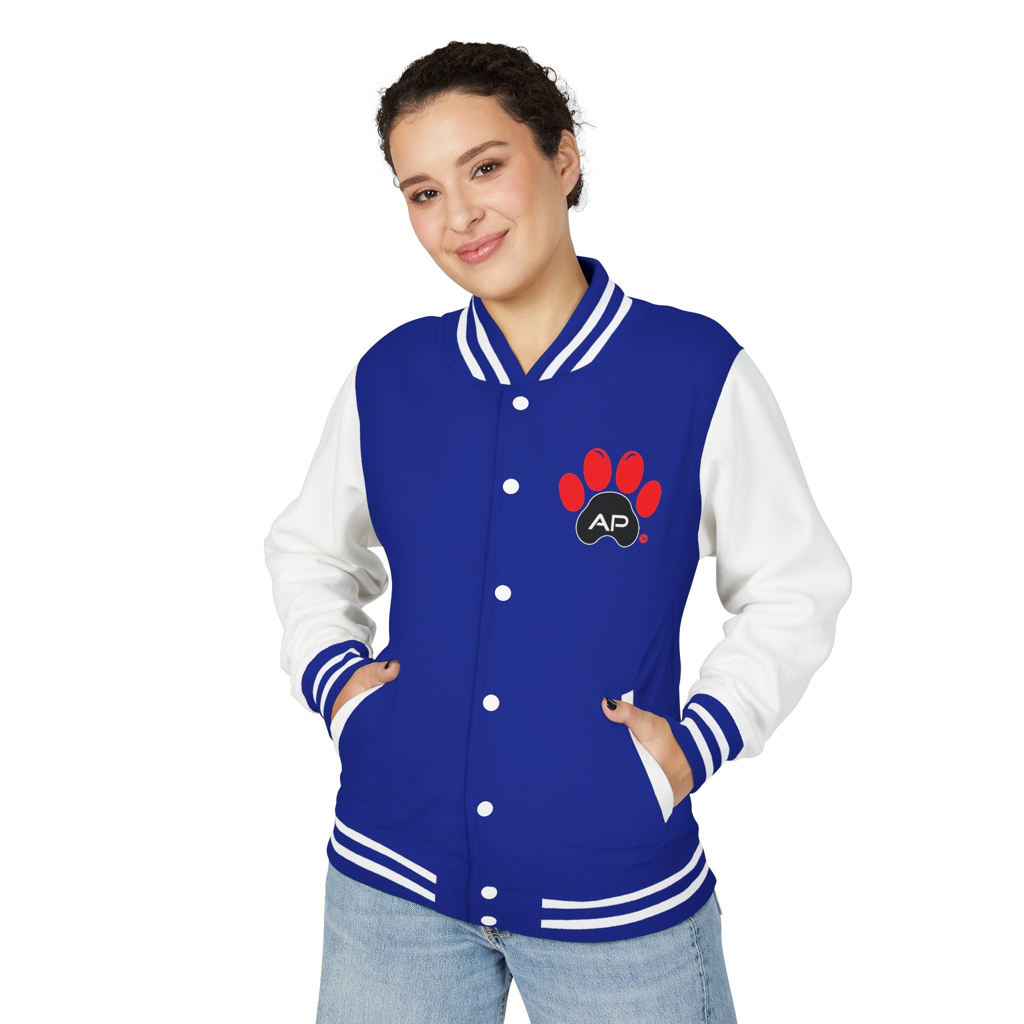 Dog Mom Paw Print Embroidered Varsity Jacket