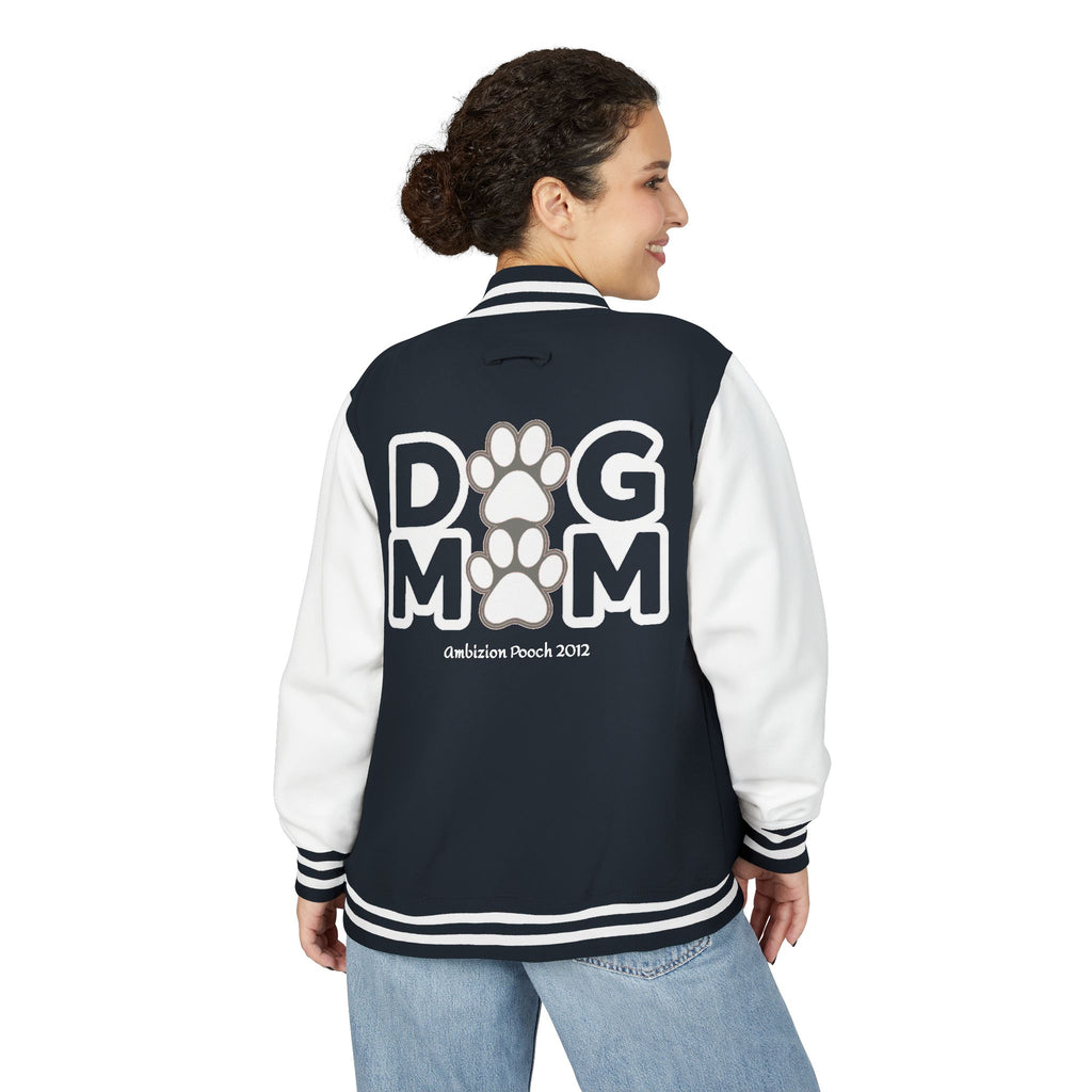 Dog Mom Paw Print Embroidered Varsity Jacket