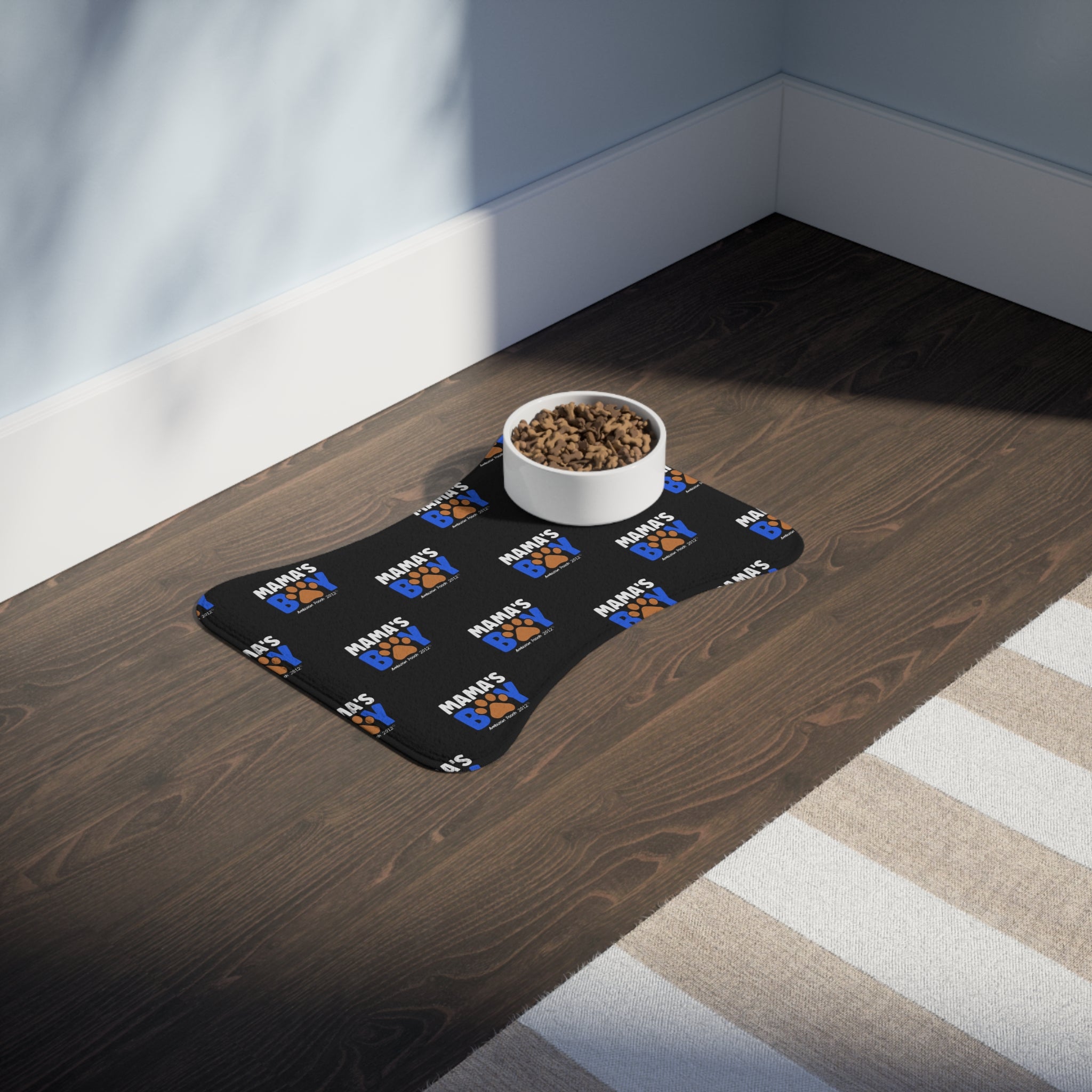 Mama's Boy Monogram Pet Feeding Mat Black