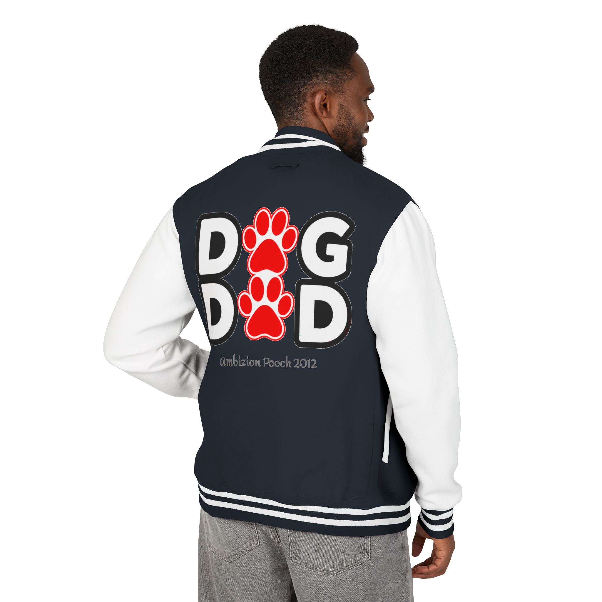 Dog Dad Paw Print Embroidered Varsity Jacket