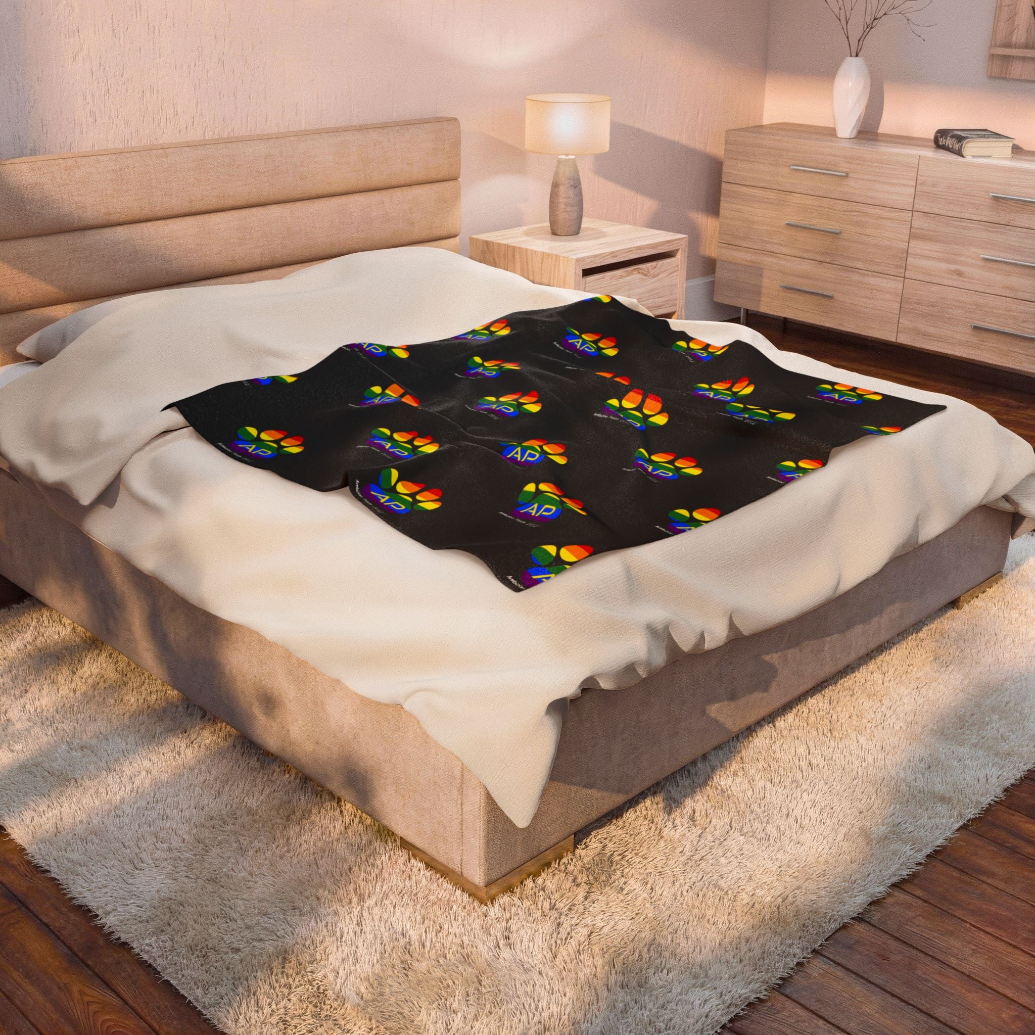 Ambizion Pooch Rainbow Paw Monogram Velveteen Plush Doggy Blanket (LGBTQ)