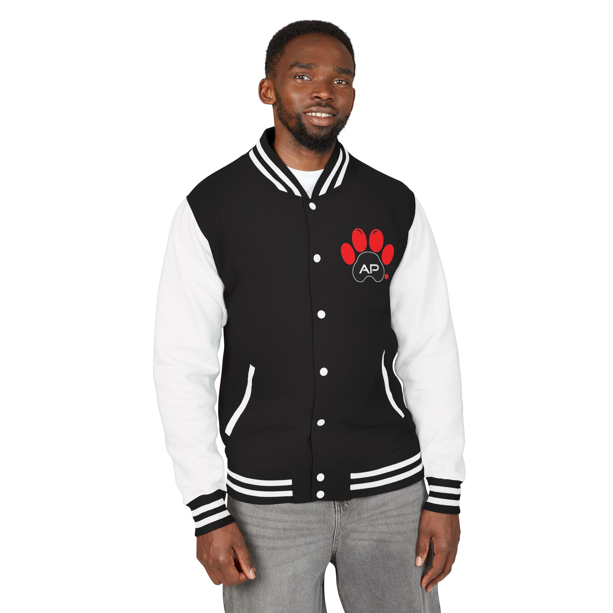 Dog Dad Paw Print Embroidered Varsity Jacket