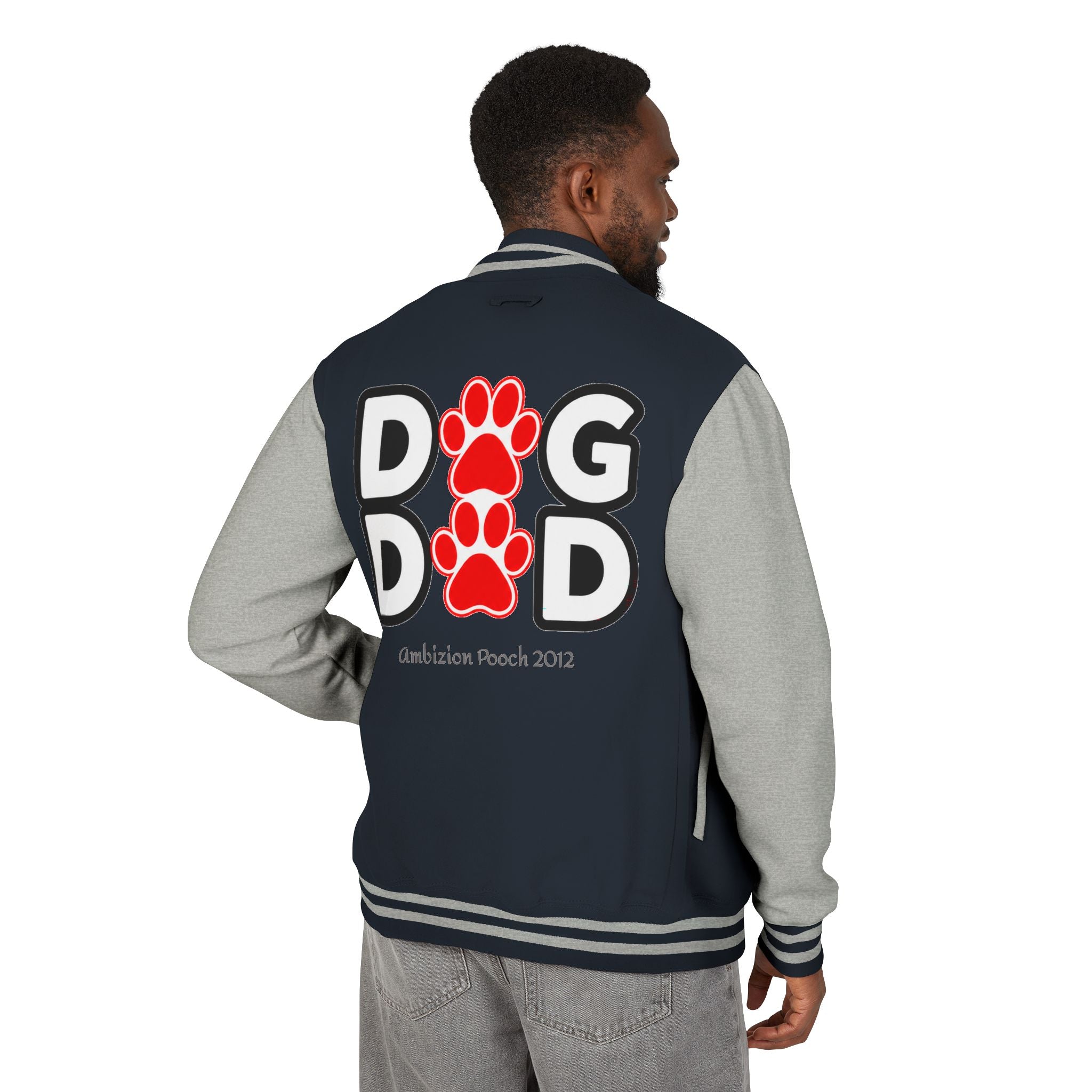Dog Dad Paw Print Embroidered Varsity Jacket