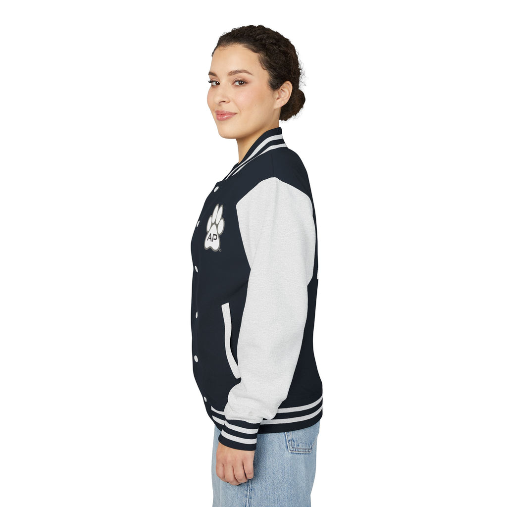 Dog Mom Paw Print Embroidered Varsity Jacket