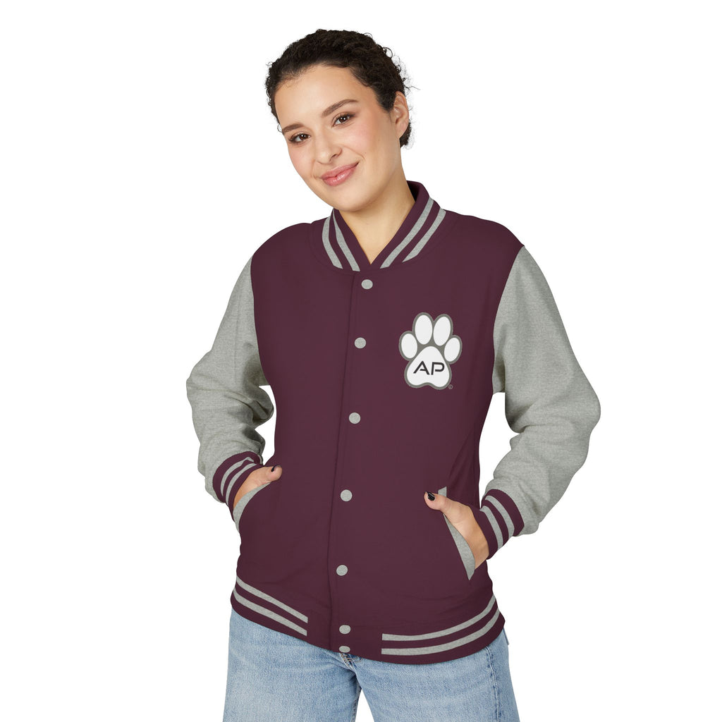Dog Mom Paw Print Embroidered Varsity Jacket
