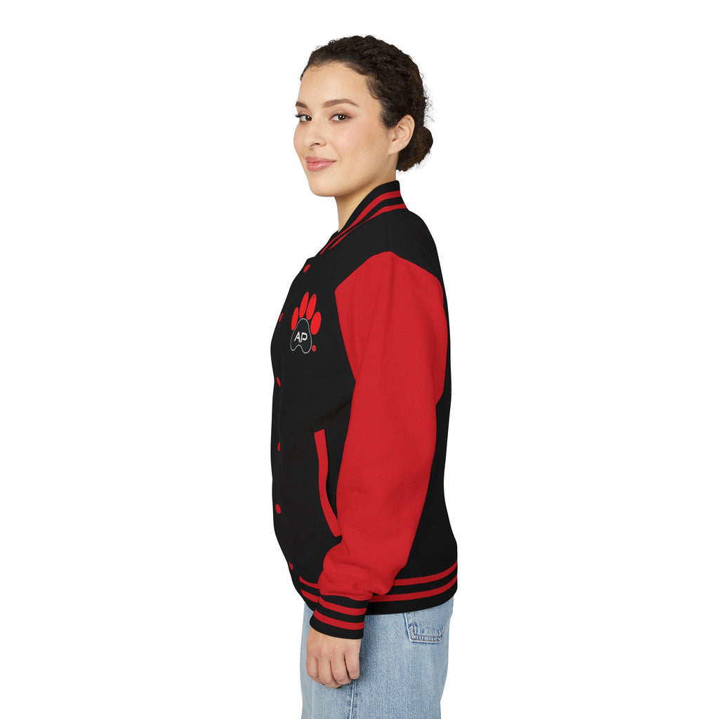 Dog Mom Paw Print Embroidered Varsity Jacket