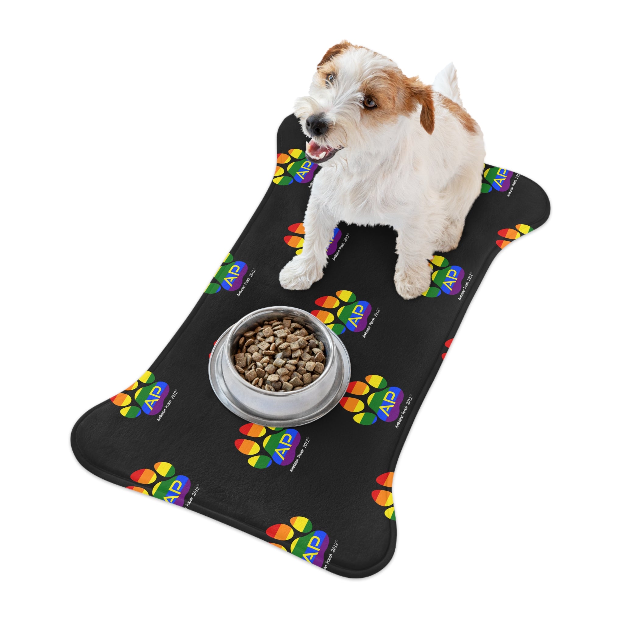 Ambizion Pooch Rainbow Paw Monogram Pet Feeding Mat Black (LGBTQ)