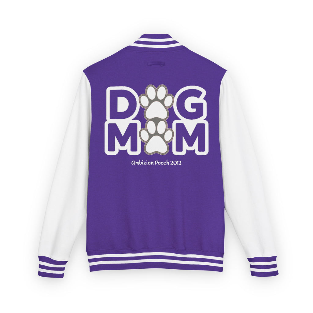 Dog Mom Paw Print Embroidered Varsity Jacket