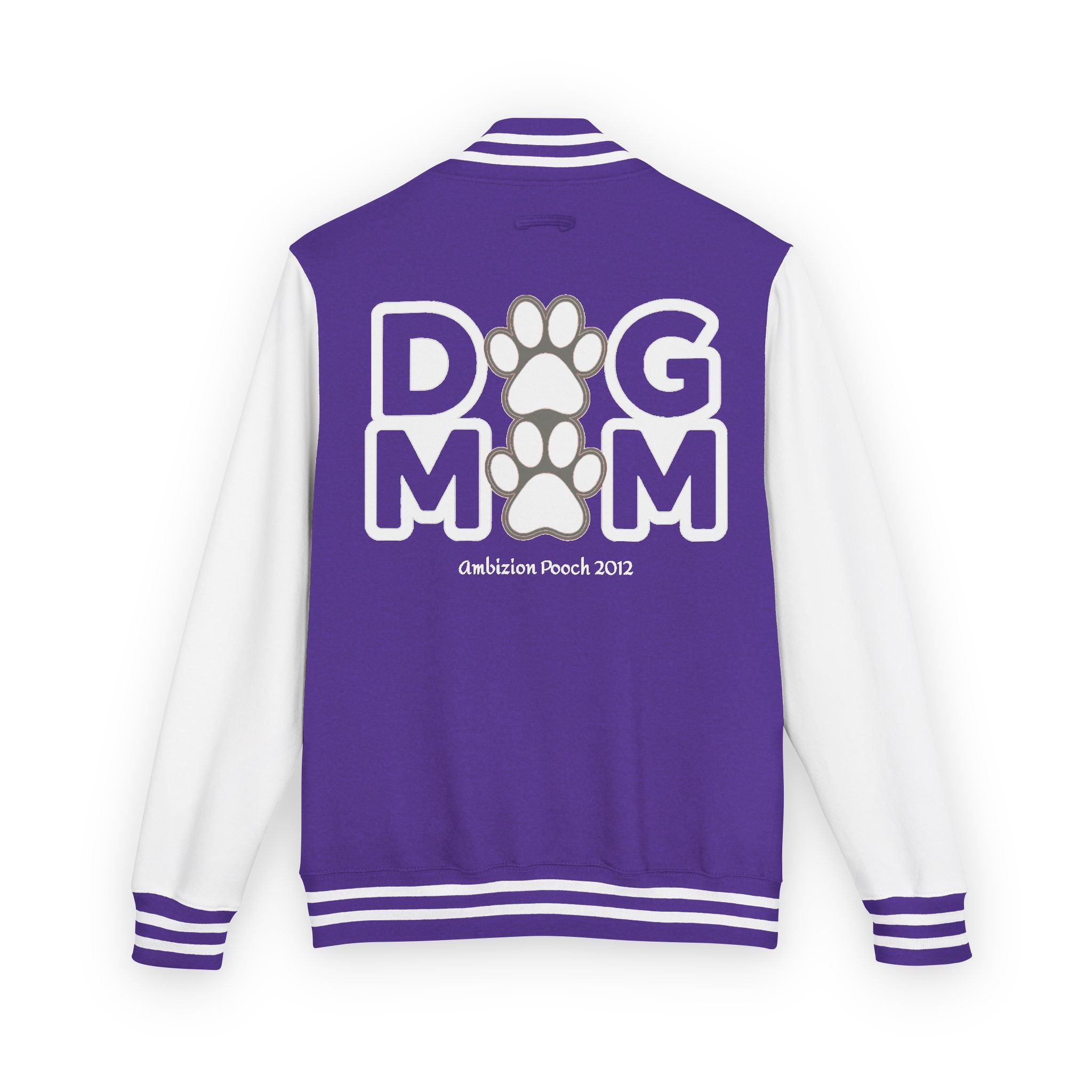 Dog Mom Paw Print Embroidered Varsity Jacket