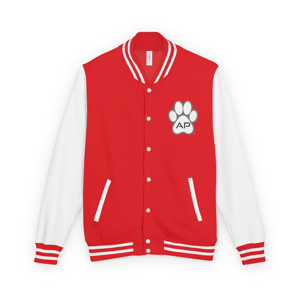 Dog Mom Paw Print Embroidered Varsity Jacket