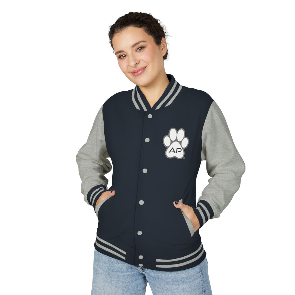 Dog Mom Paw Print Embroidered Varsity Jacket