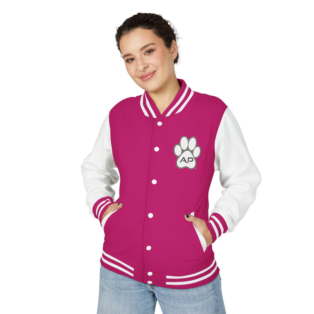 Dog Mom Paw Print Embroidered Varsity Jacket