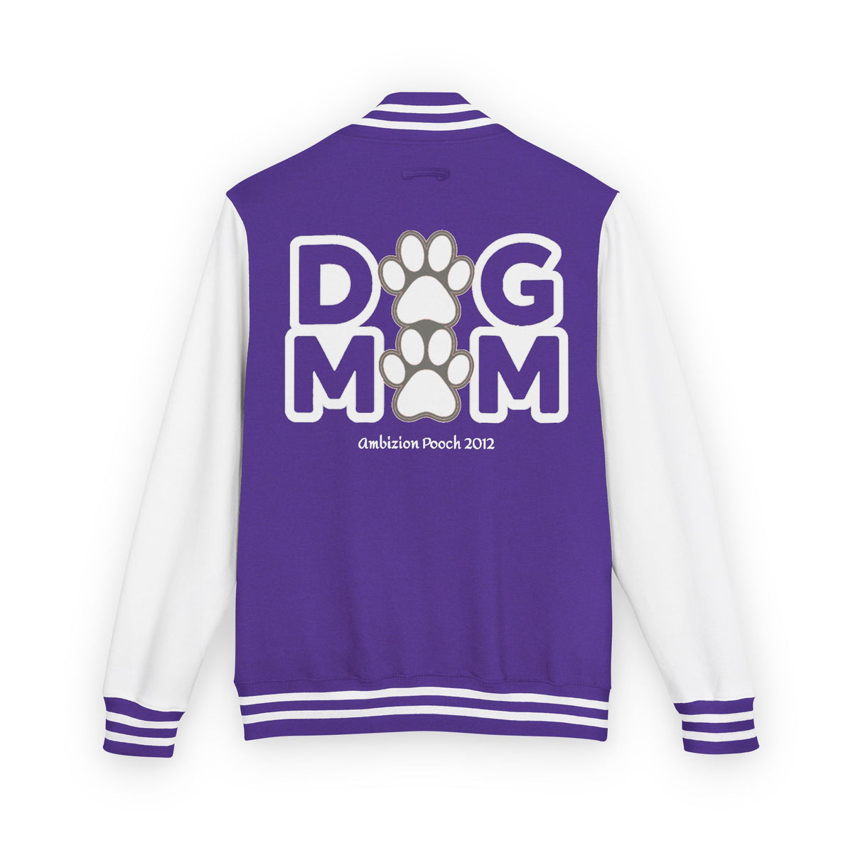 Dog Mom Paw Print Embroidered Varsity Jacket