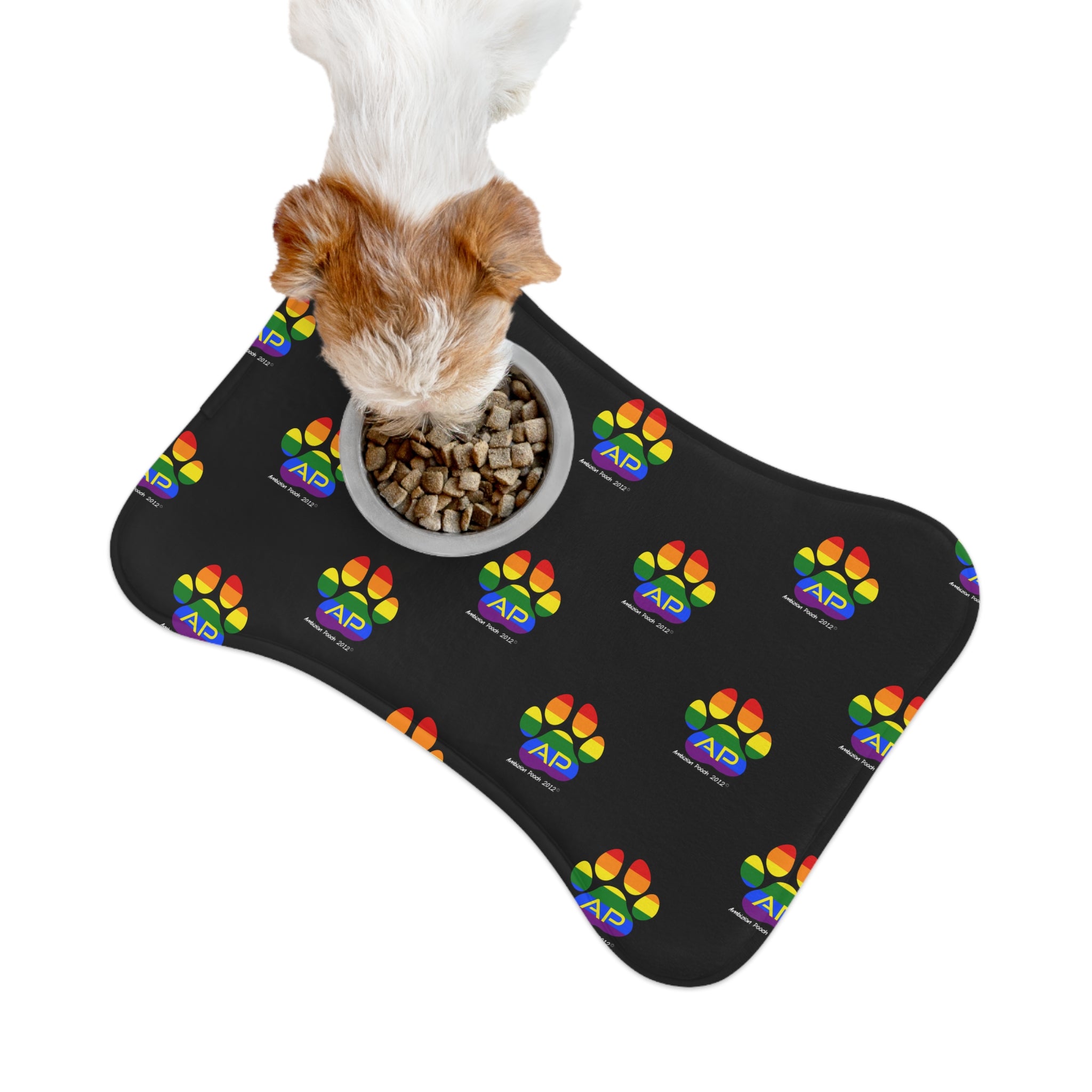 Ambizion Pooch Rainbow Paw Monogram Pet Feeding Mat Black (LGBTQ)