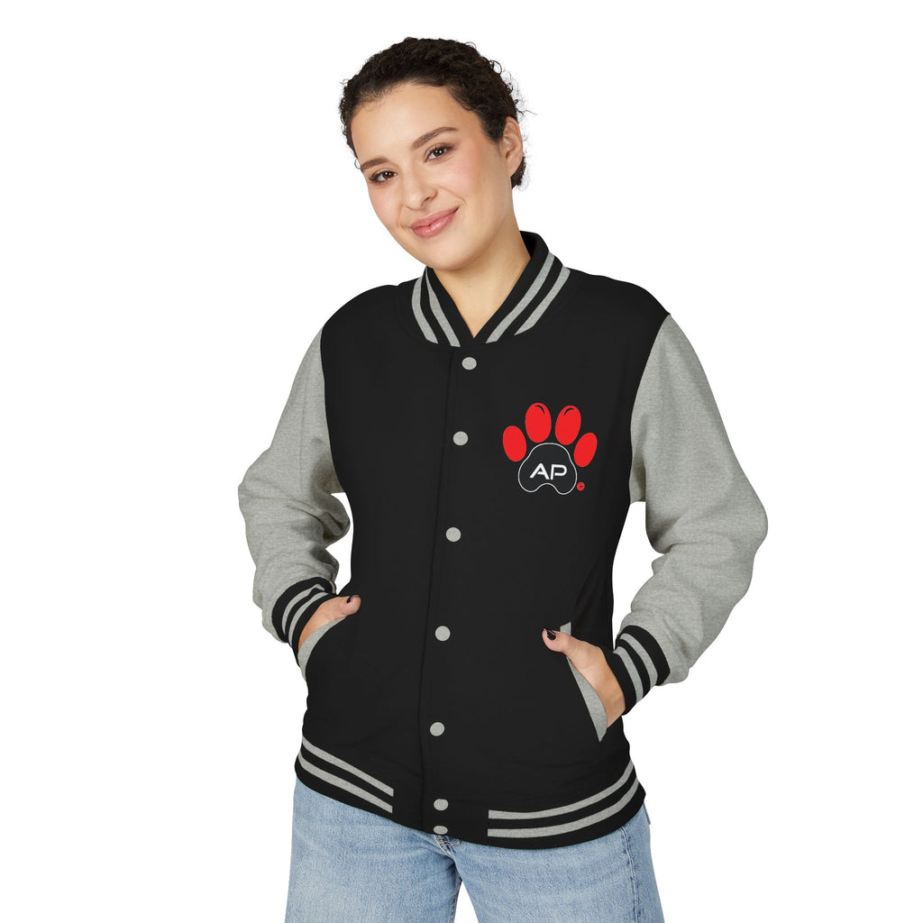 Dog Mom Paw Print Embroidered Varsity Jacket