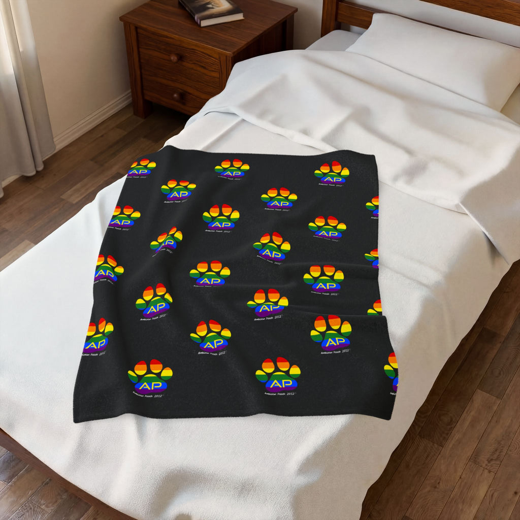 Ambizion Pooch Rainbow Paw Monogram Velveteen Plush Doggy Blanket (LGBTQ)