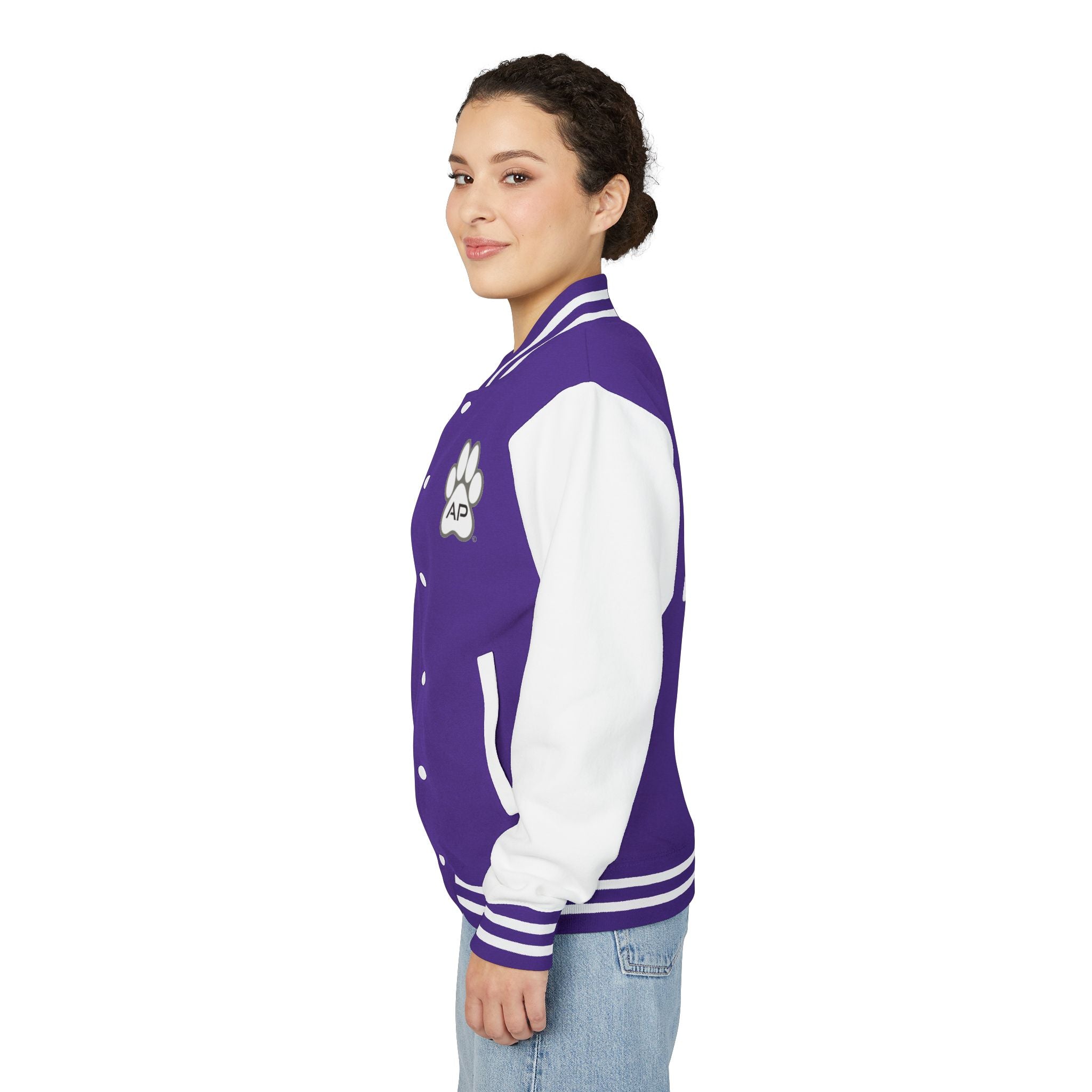 Dog Mom Paw Print Embroidered Varsity Jacket