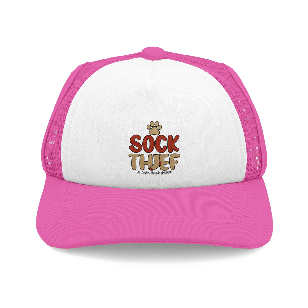 Sock Thief Trucker Doggy Hat - Retro Embroidered Foam Cap for Dogs