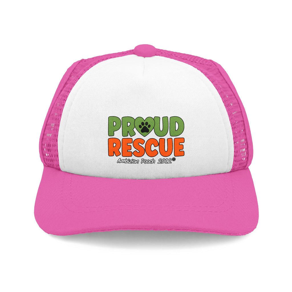 Proud Rescue Trucker Doggy Hat - Retro Embroidered Foam Cap for Dogs
