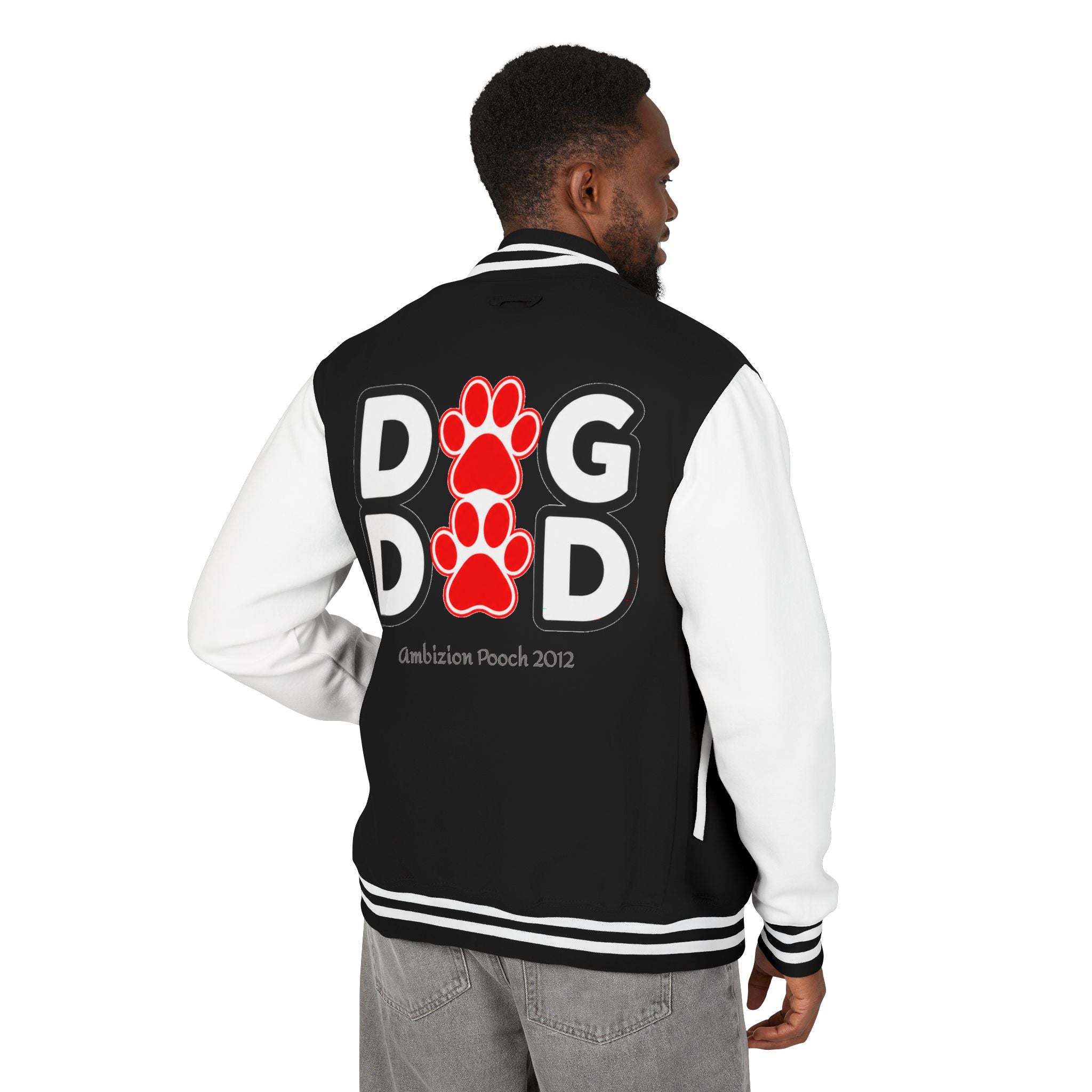 Dog Dad Paw Print Embroidered Varsity Jacket