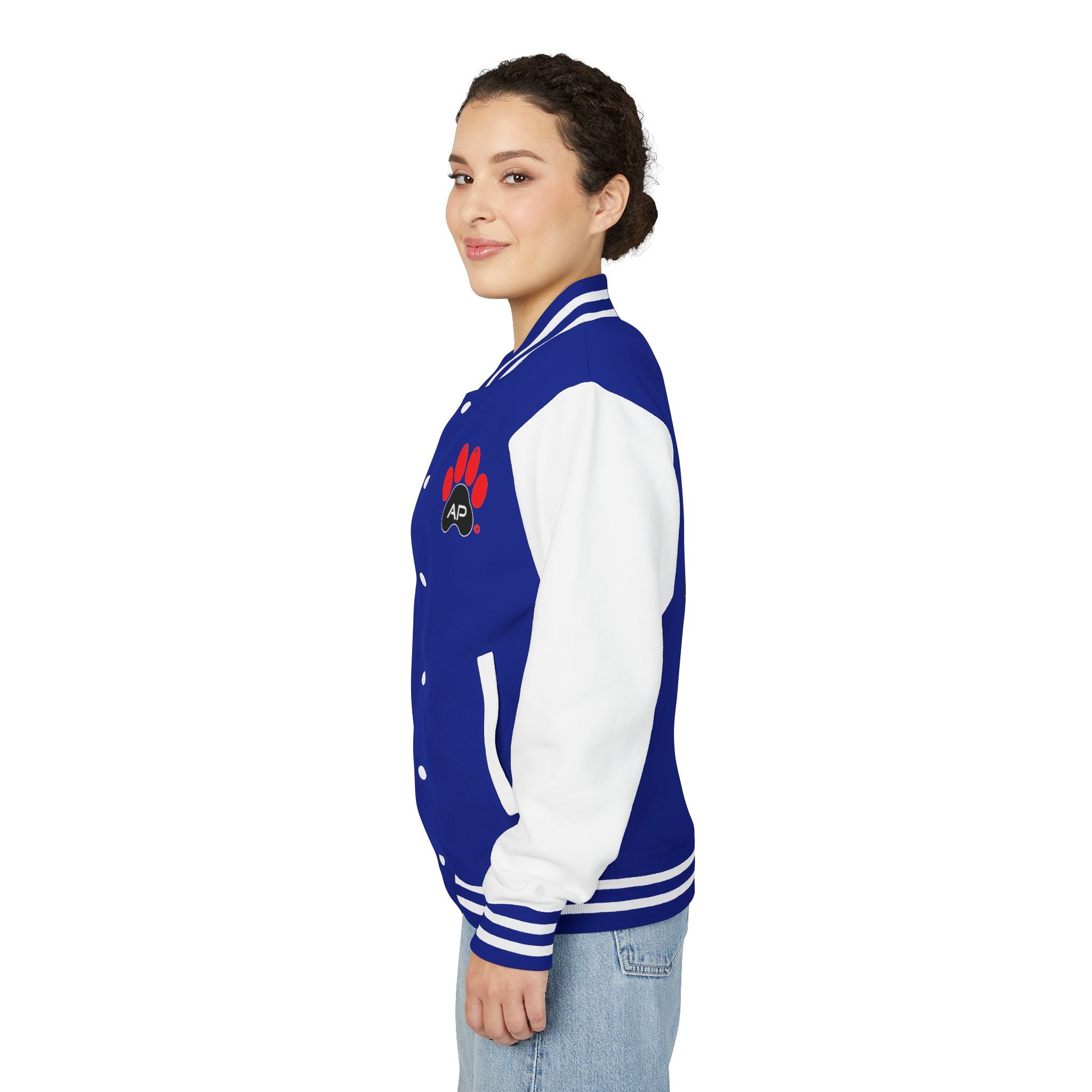 Dog Mom Paw Print Embroidered Varsity Jacket