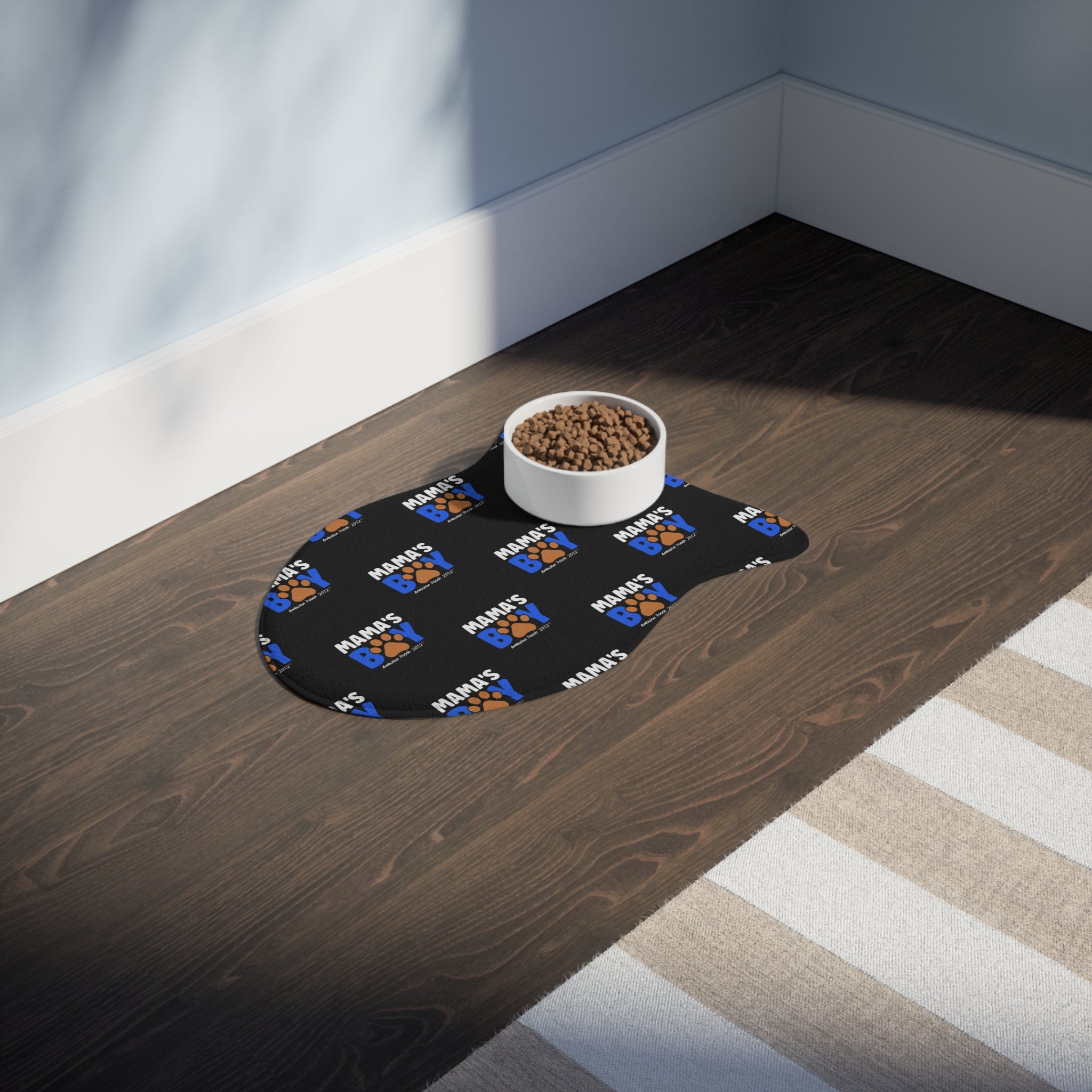 Mama's Boy Monogram Pet Feeding Mat Black