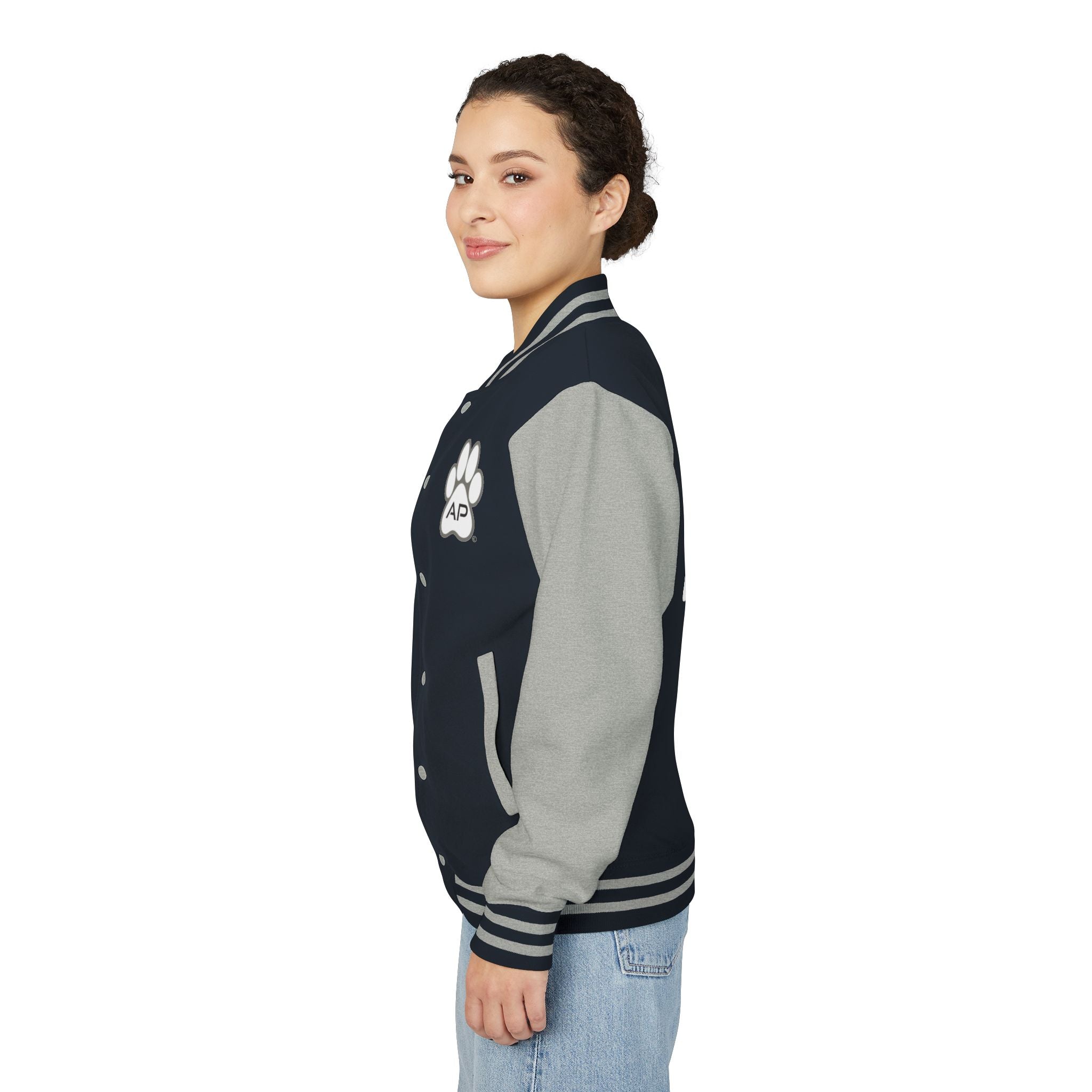 Dog Mom Paw Print Embroidered Varsity Jacket
