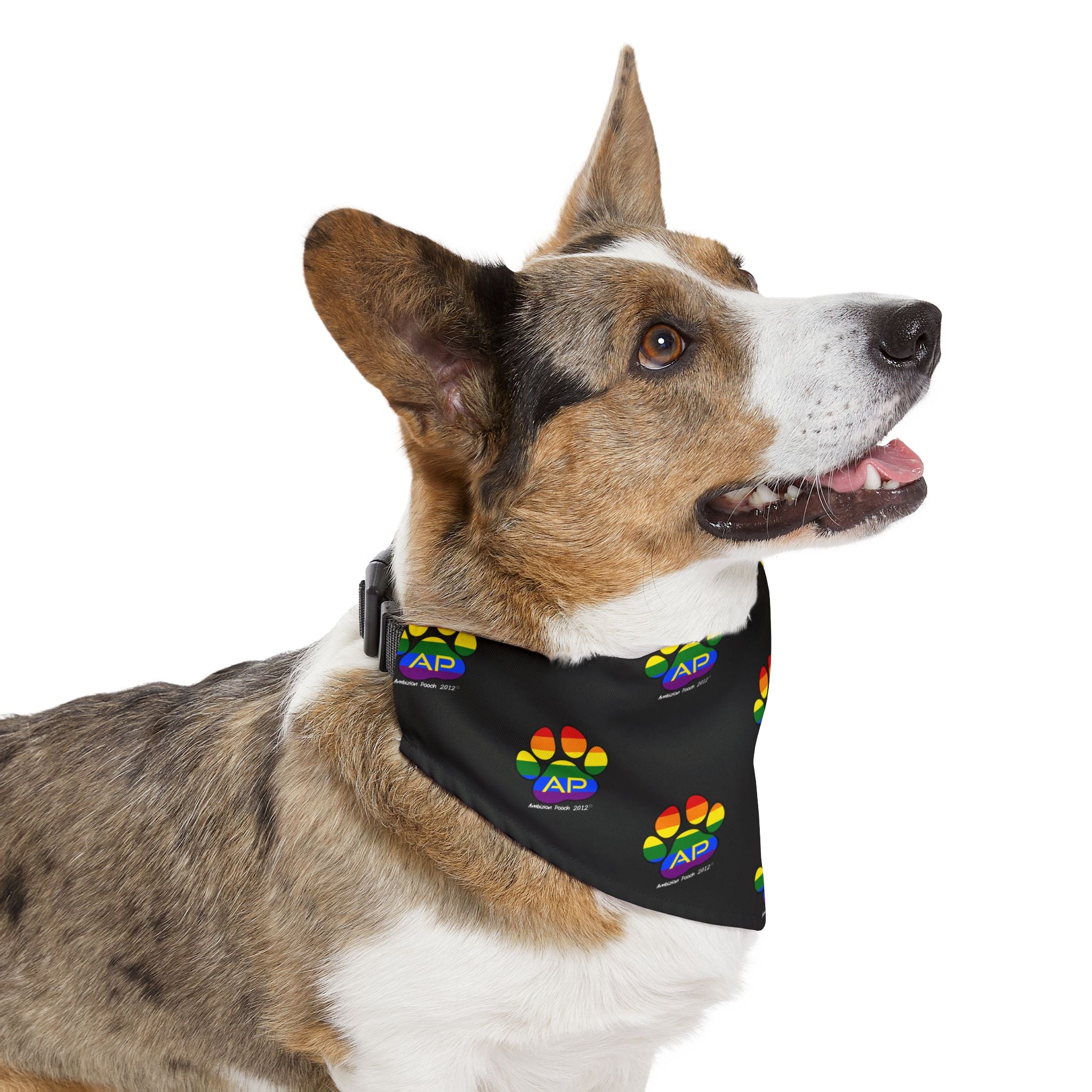 Ambizion Pooch Rainbow Paw Monogram Pet Bandana Collar White (LGBTQ)
