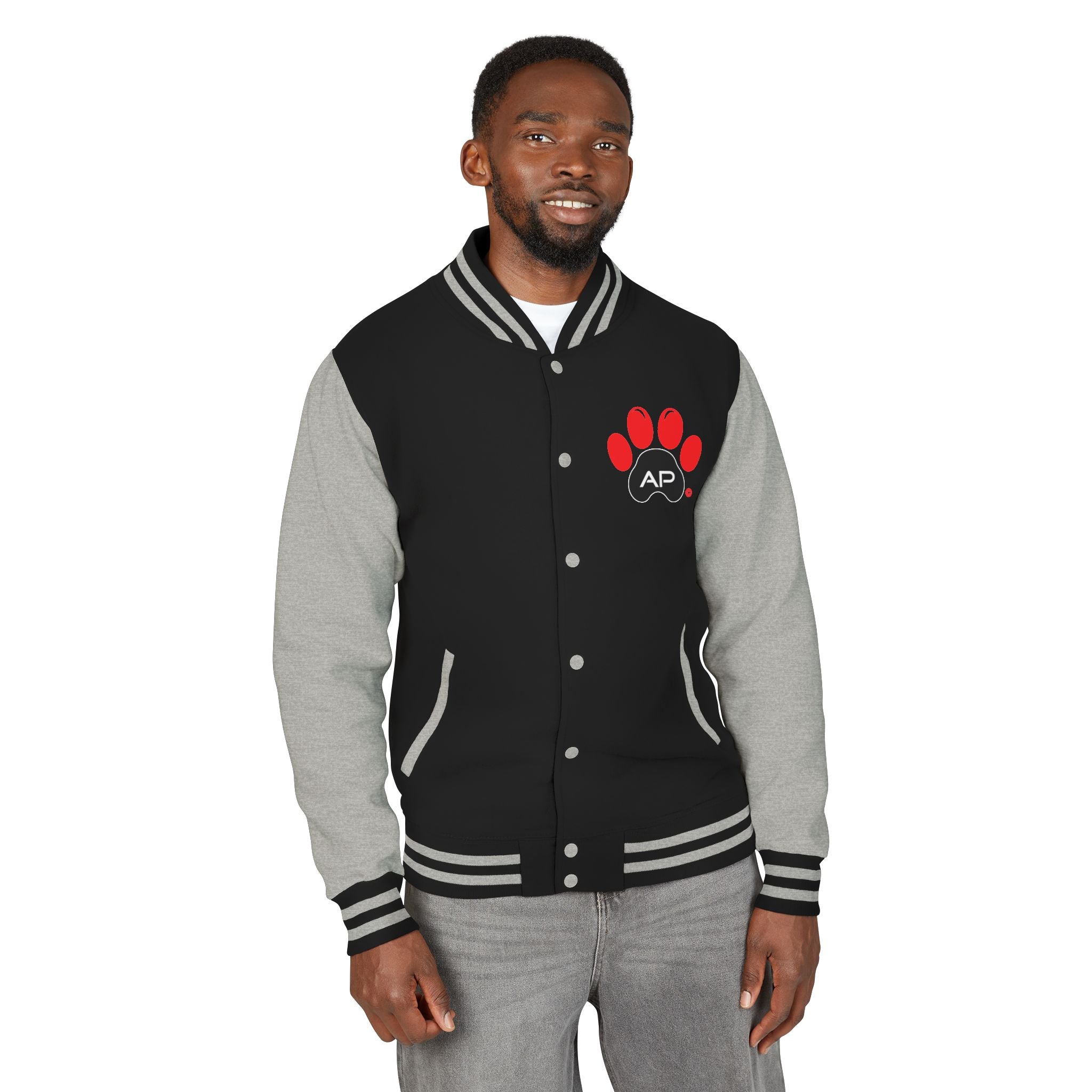 Dog Dad Paw Print Embroidered Varsity Jacket