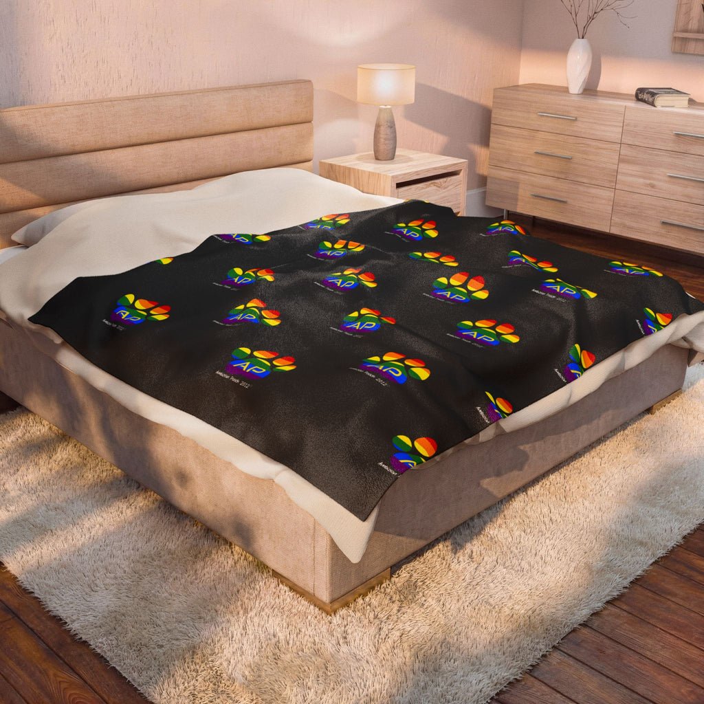 Ambizion Pooch Rainbow Paw Monogram Velveteen Plush Doggy Blanket (LGBTQ)