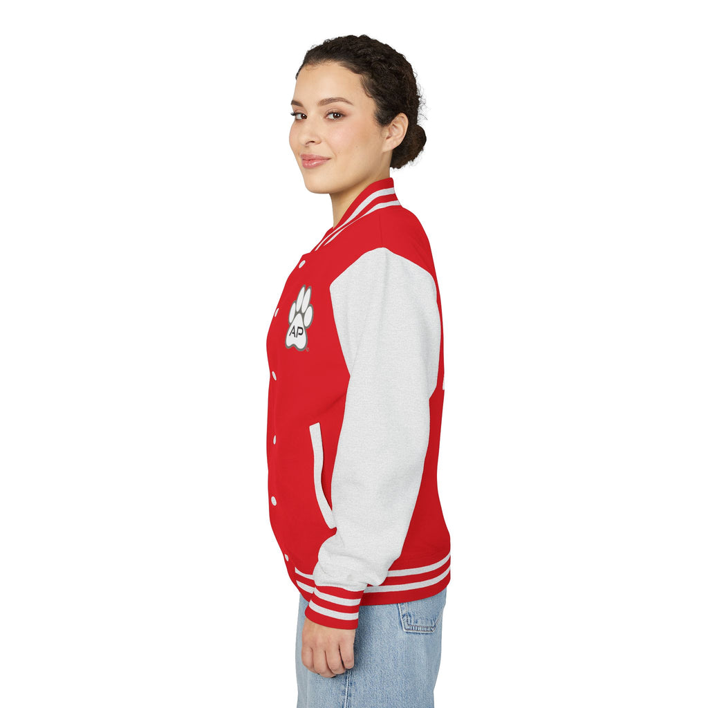 Dog Mom Paw Print Embroidered Varsity Jacket