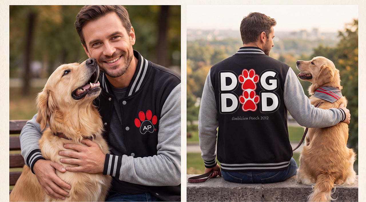 Dog Dad Paw Print Embroidered Varsity Jacket