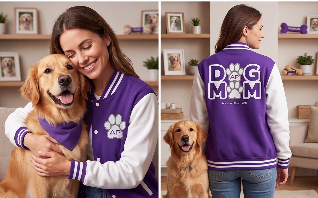 Dog Mom Paw Print Embroidered Varsity Jacket